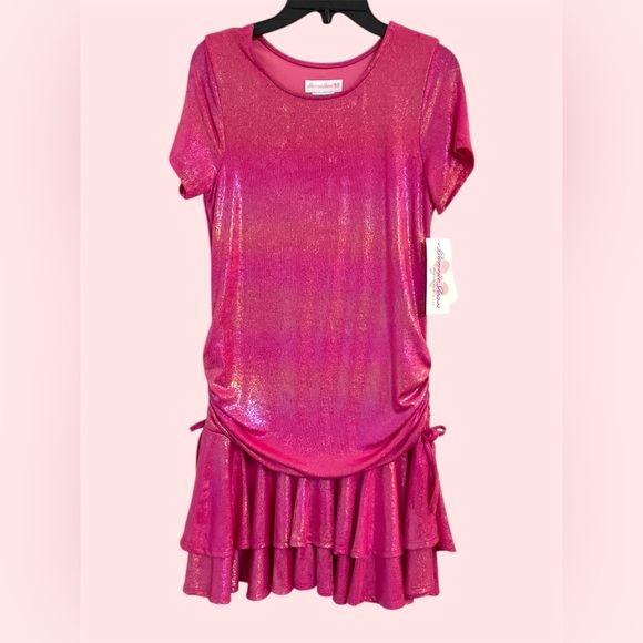 Bonnie Jean Big Girls Hot Pink Shiny Ruffle Party Dress - Big girlSize 14 NWT